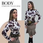 Body Gola Alta Manga Longa Malha Peluciada Estampa Animal Print de Vaquinha (Body Lola)